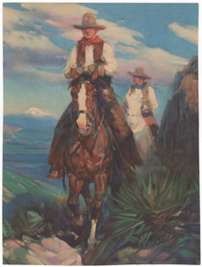 2 cowboys on trail, smoking